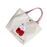 Cute Handbag Snap Button Closure Thickened Cute Pattern Fashionable Small Tote Bag for Shopping Commuting Strawberry - Top-Down View