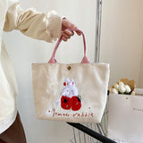 Cute Handbag Snap Button Closure Thickened Cute Pattern Fashionable Small Tote Bag for Shopping Commuting Strawberry
