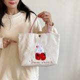 Cute Handbag Snap Button Closure Thickened Cute Pattern Fashionable Small Tote Bag for Shopping Commuting Strawberry