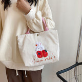 Cute Handbag Snap Button Closure Thickened Cute Pattern Fashionable Small Tote Bag for Shopping Commuting Strawberry - Extra Image