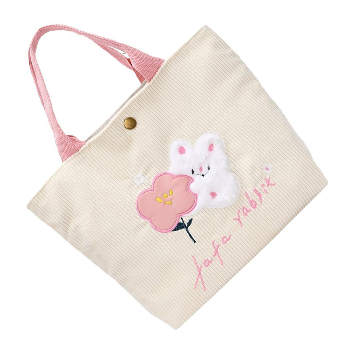 Cute Handbag Snap Button Closure Thickened Cute Pattern Fashionable Small Tote Bag for Shopping Commuting Pink Flower
