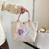 Cute Handbag Snap Button Closure Thickened Cute Pattern Fashionable Small Tote Bag for Shopping Commuting Pink Flower