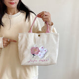 Cute Handbag Snap Button Closure Thickened Cute Pattern Fashionable Small Tote Bag for Shopping Commuting Pink Flower