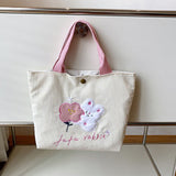Cute Handbag Snap Button Closure Thickened Cute Pattern Fashionable Small Tote Bag for Shopping Commuting Pink Flower - Extra Image