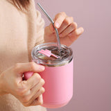 Coffee Mug 460ml 304 Stainless Steel Liner Leakproof Elegant Portable Mug for Outdoor Activities Pink - Close-Up Angle