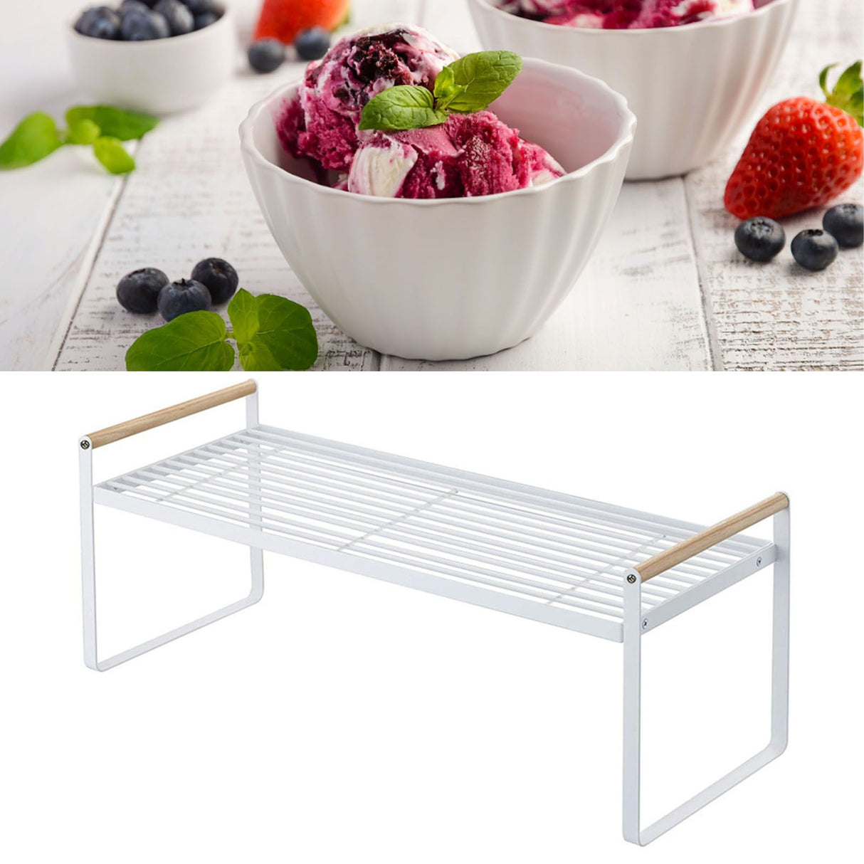 Cabinet Storage Shelf Rack Layered Storage Easy to Install Multifunction Counter Organizer Shelf for Seasoner Bowl Small White