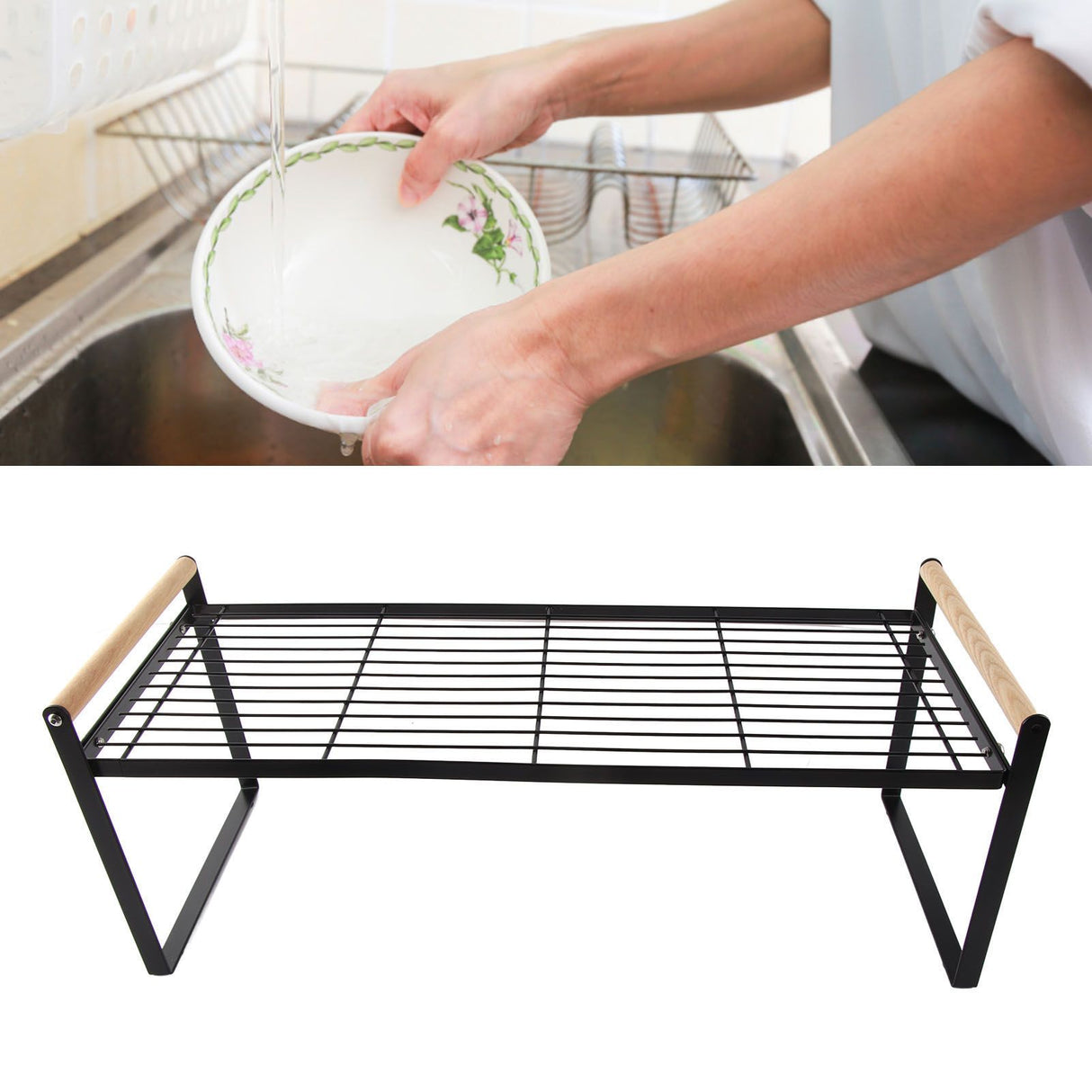 Cabinet Storage Shelf Rack Layered Storage Easy to Install Multifunction Counter Organizer Shelf for Seasoner Bowl Large Black