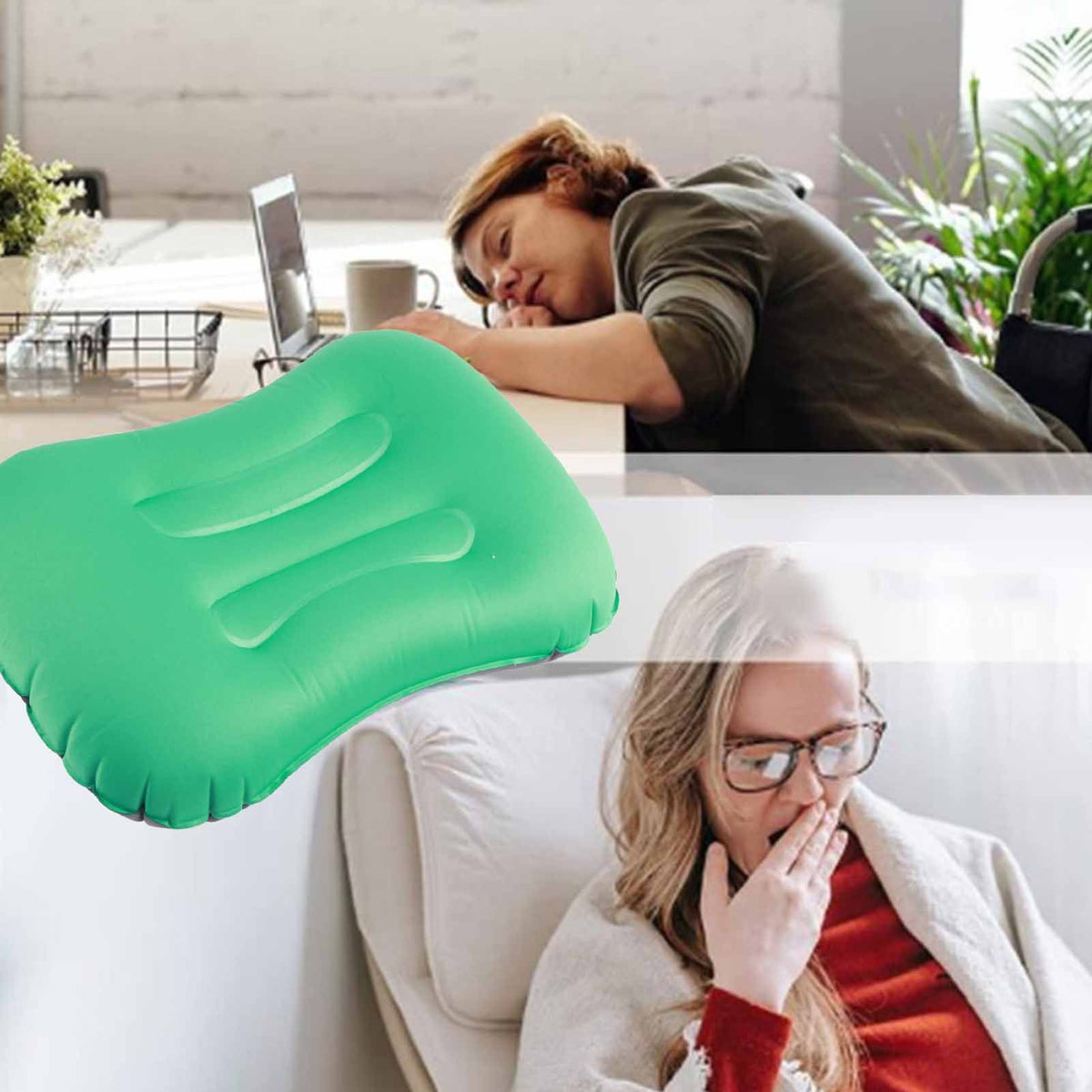 Inflatable Pillow Curved Structure Self Inflating Foldable Portable Inflatable Camping Travel Pillow for Indoor Outdoor