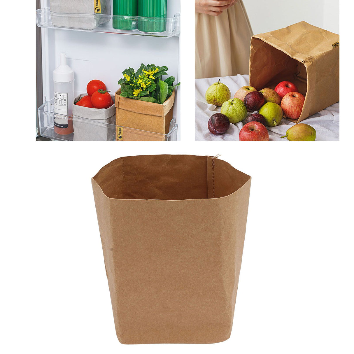 Washed Kraft Paper Bag Waterproof Flowerpot Food Storage Bag for Holding Food Fruits Vegetables Household Sundries XL