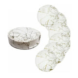 7PCS Drink Coaster Reversible Leather Round Platinum Marble Appearance 10cm Cup Mat for Home