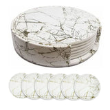 7PCS Drink Coaster Reversible Leather Round Platinum Marble Appearance 10cm Cup Mat for Home