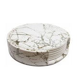 7PCS Drink Coaster Reversible Leather Round Platinum Marble Appearance 10cm Cup Mat for Home - Side View