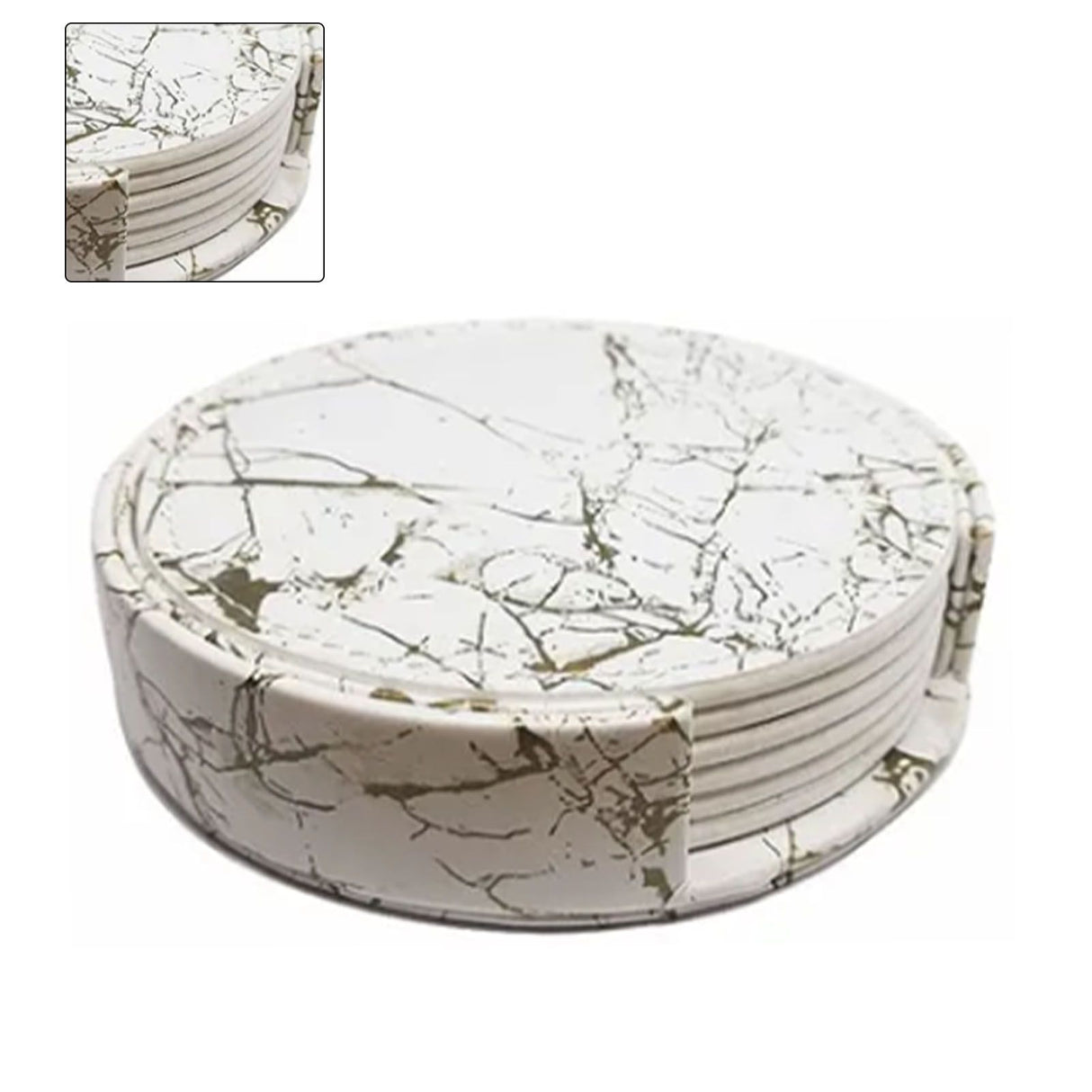 7PCS Drink Coaster Reversible Leather Round Platinum Marble Appearance 10cm Cup Mat for Home