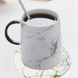 7PCS Drink Coaster Reversible Leather Round Platinum Marble Appearance 10cm Cup Mat for Home