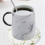 7PCS Drink Coaster Reversible Leather Round Platinum Marble Appearance 10cm Cup Mat for Home