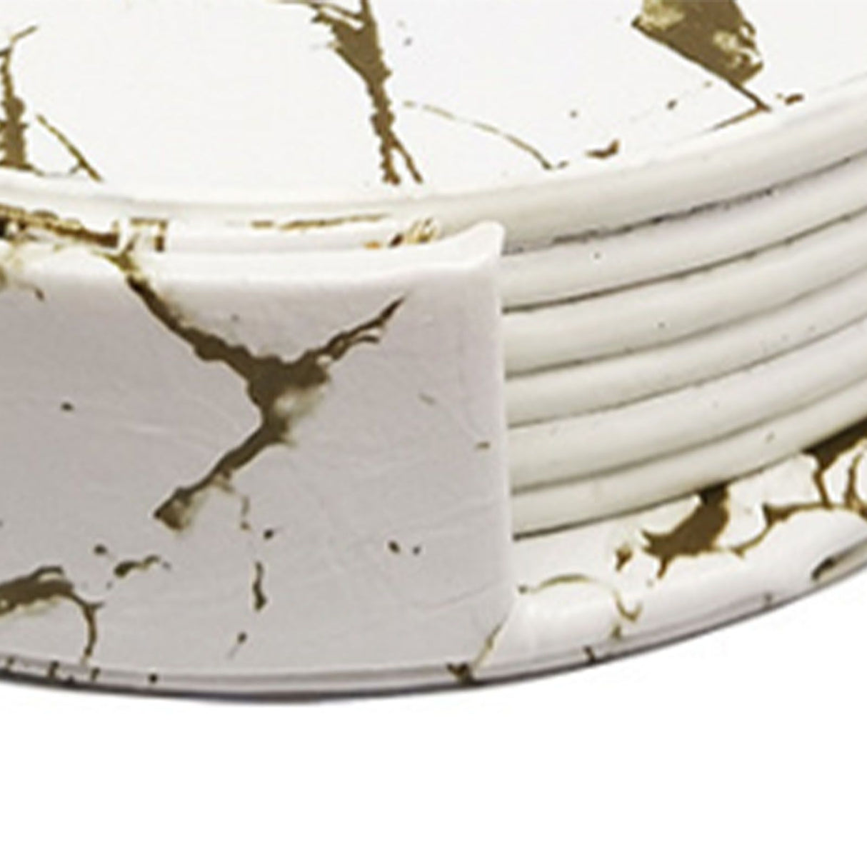 7PCS Drink Coaster Reversible Leather Round Platinum Marble Appearance 10cm Cup Mat for Home