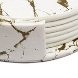 7PCS Drink Coaster Reversible Leather Round Platinum Marble Appearance 10cm Cup Mat for Home