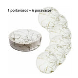 7PCS Drink Coaster Reversible Leather Round Platinum Marble Appearance 10cm Cup Mat for Home - Extra Image