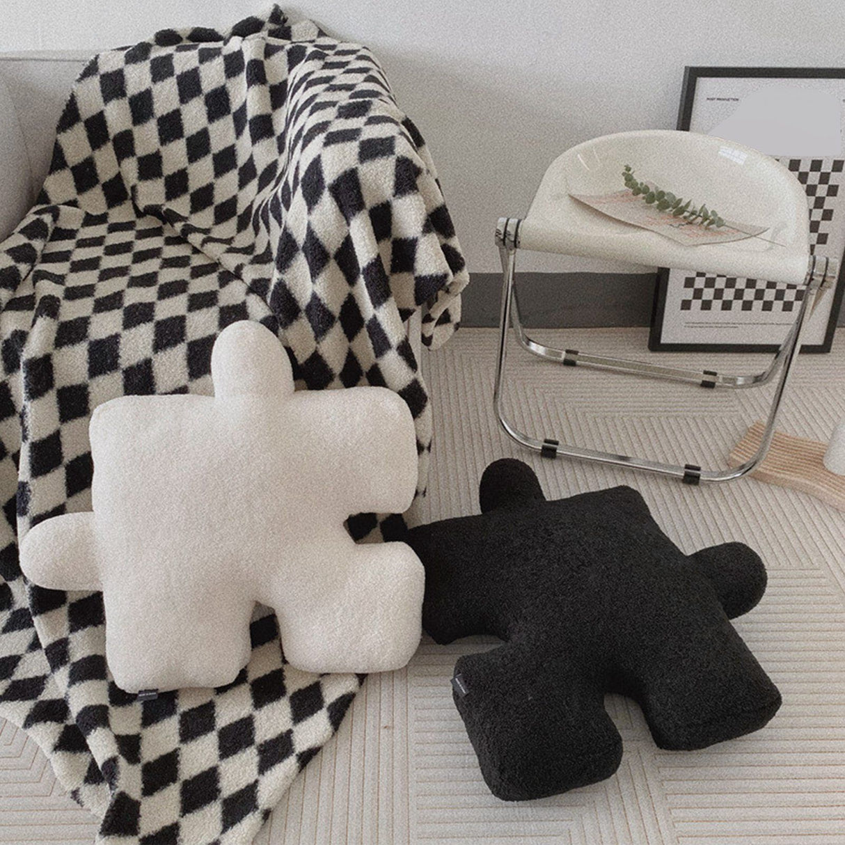 Plush Throw Pillow Ultra Soft Cushion Puzzle Special Shaped for Sofa Bed Window Home Decor Black