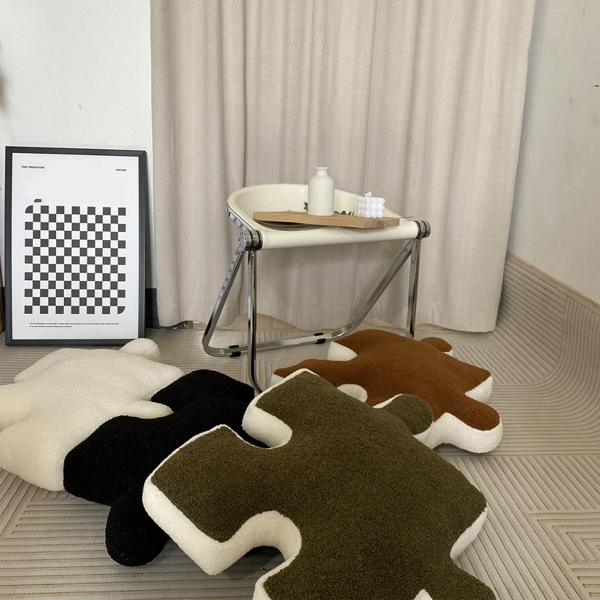 Plush Throw Pillow Ultra Soft Cushion Puzzle Special Shaped for Sofa Bed Window Home Decor Black
