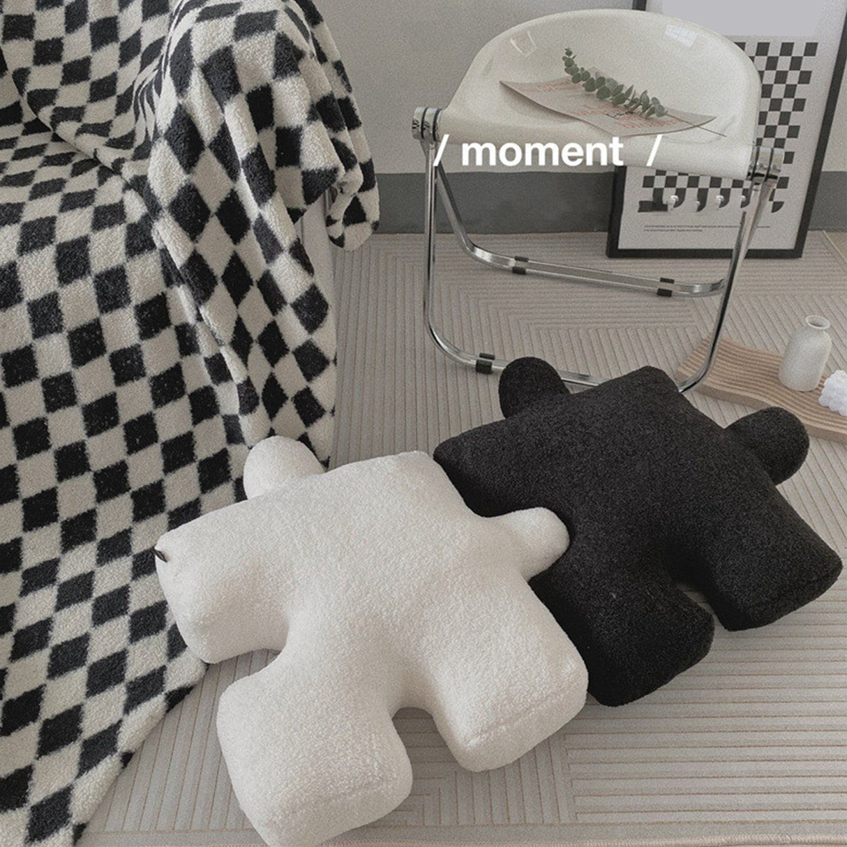 Plush Throw Pillow Ultra Soft Cushion Puzzle Special Shaped for Sofa Bed Window Home Decor White