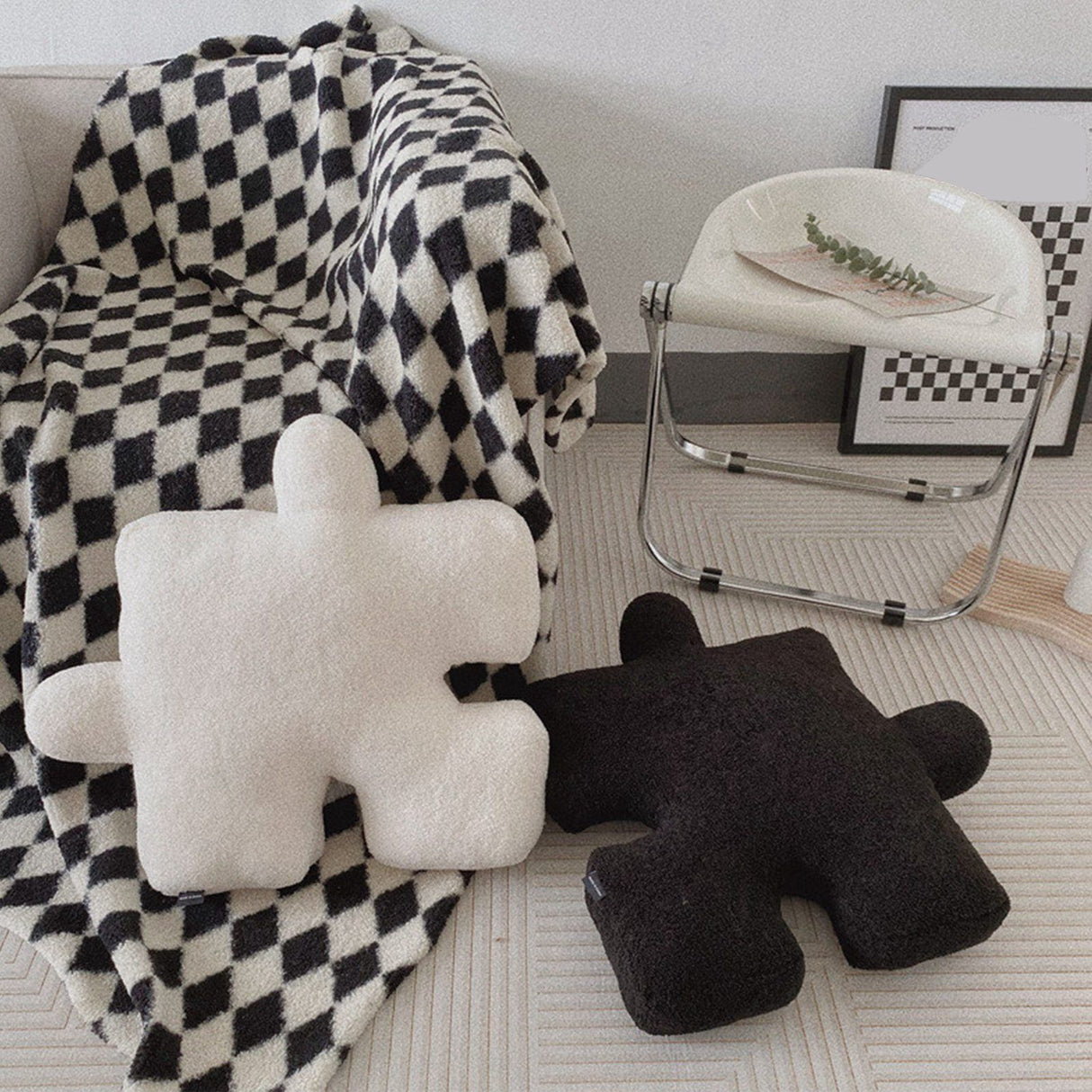 Plush Throw Pillow Ultra Soft Cushion Puzzle Special Shaped for Sofa Bed Window Home Decor White