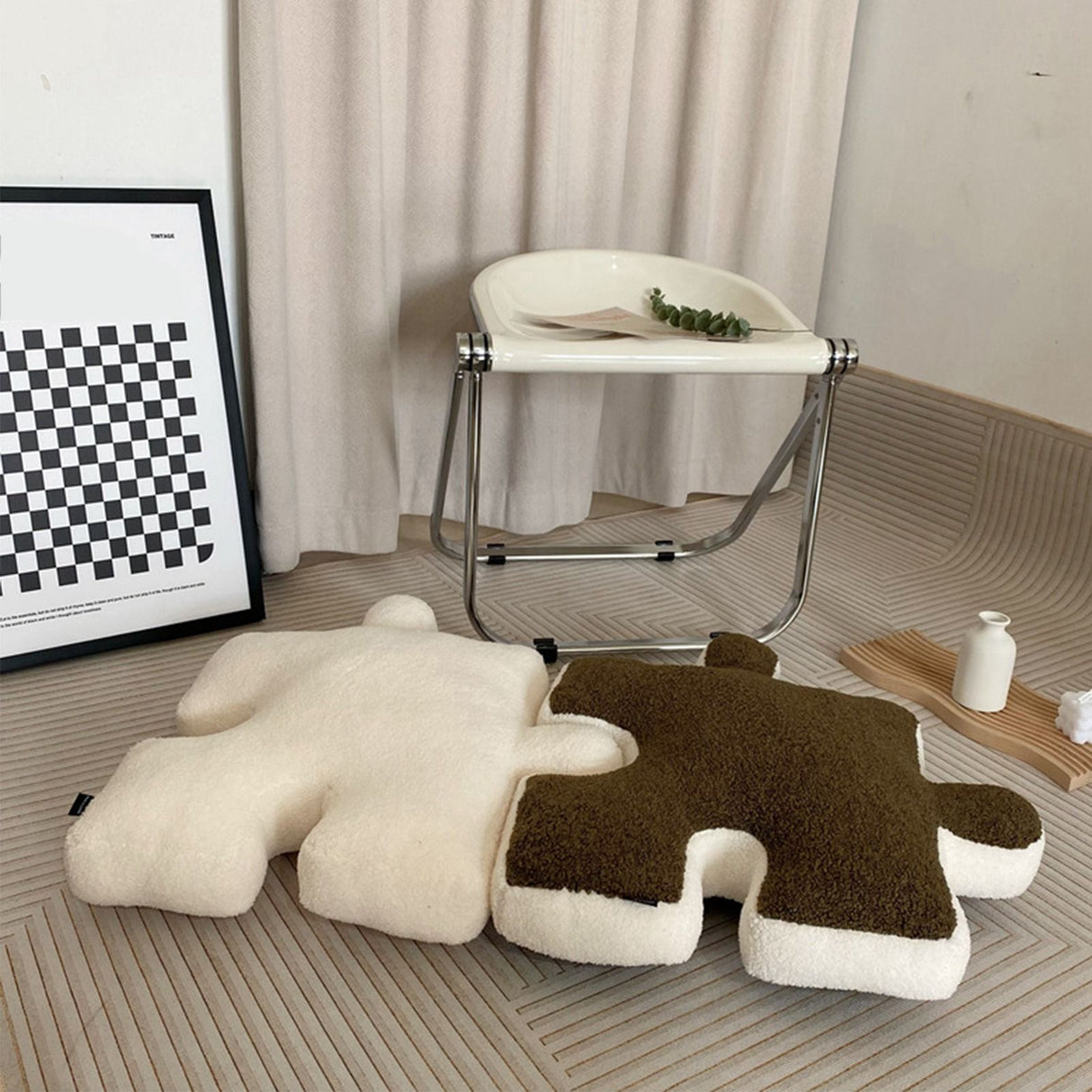 Plush Throw Pillow Ultra Soft Cushion Puzzle Special Shaped for Sofa Bed Window Home Decor White
