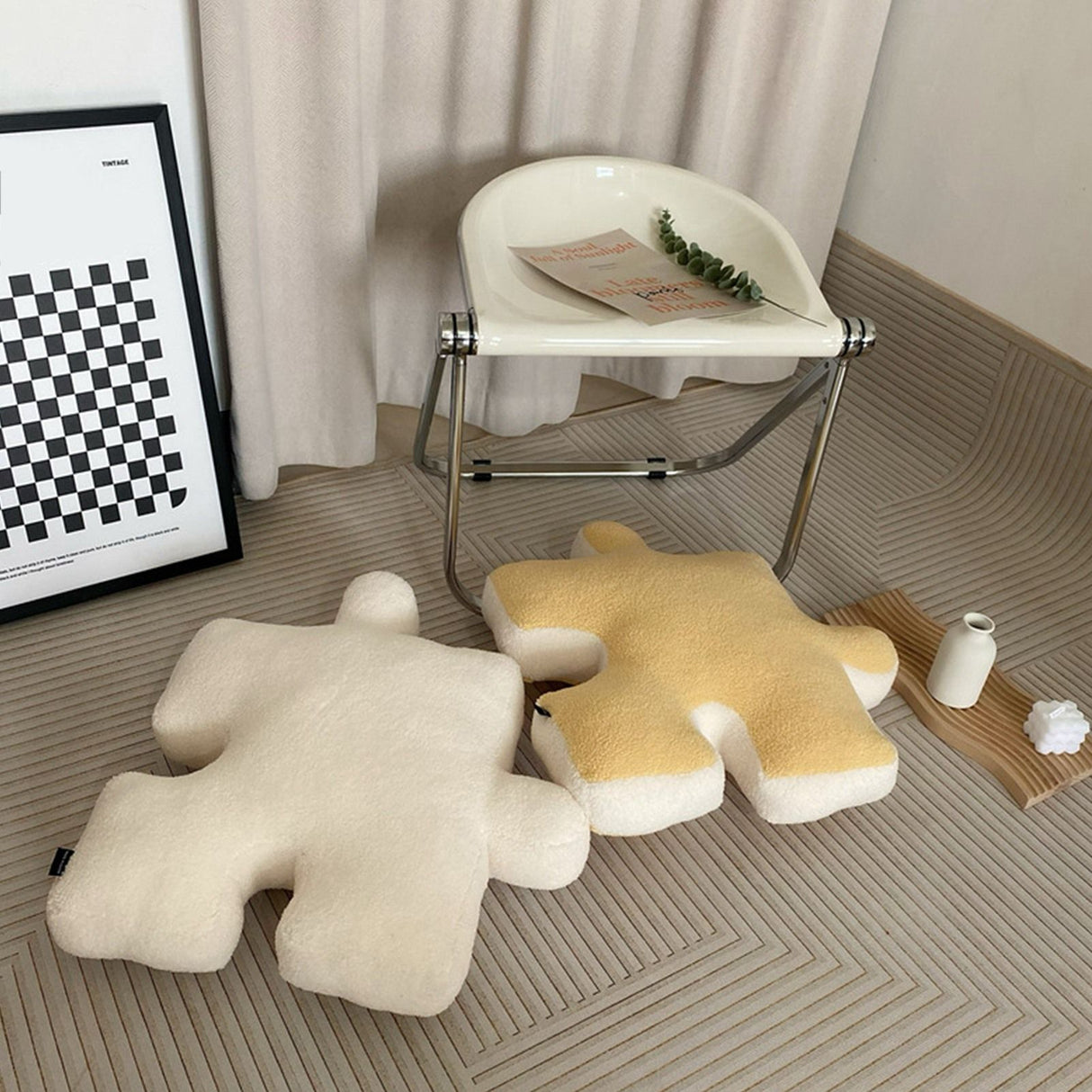 Plush Throw Pillow Ultra Soft Cushion Puzzle Special Shaped for Sofa Bed Window Home Decor White