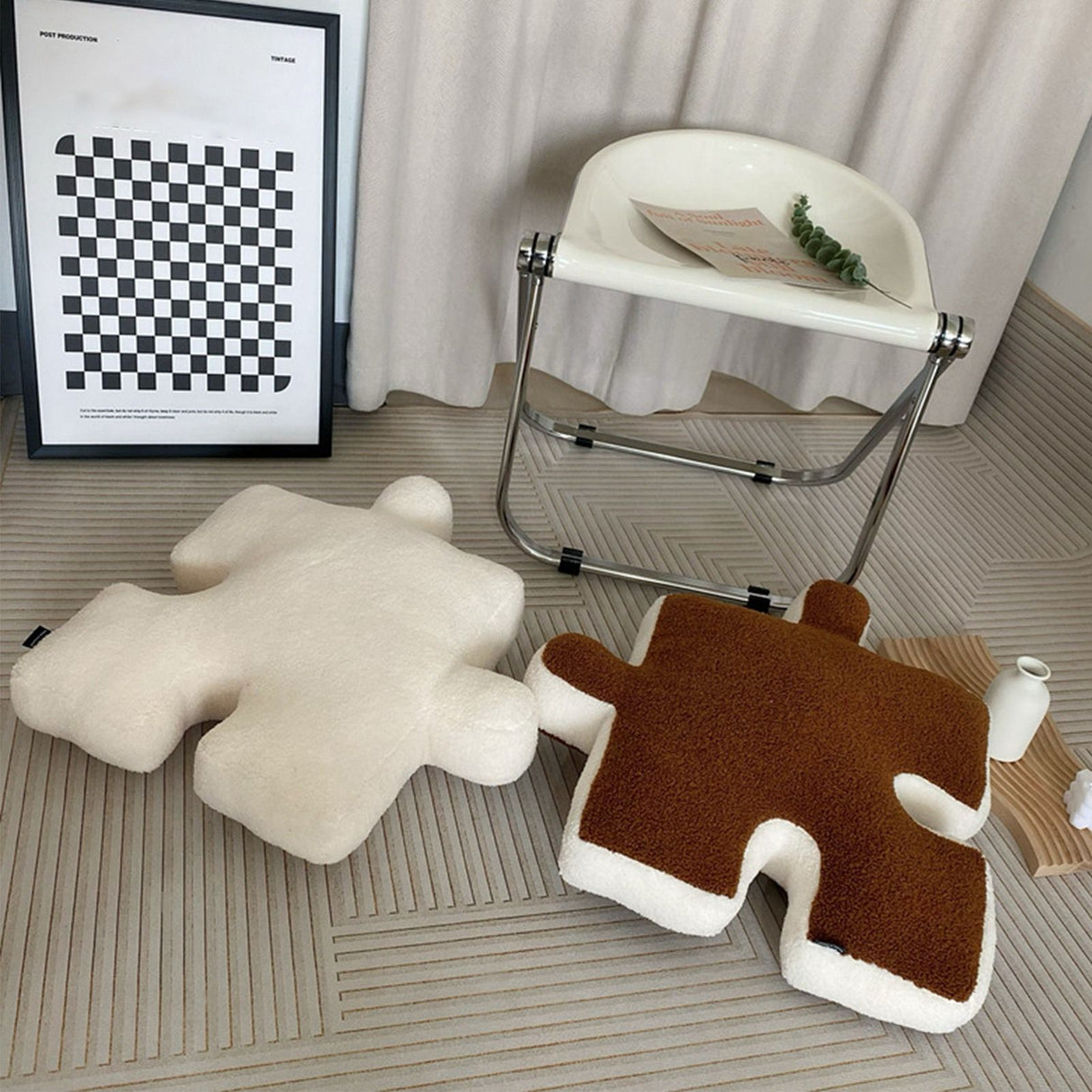 Plush Throw Pillow Ultra Soft Cushion Puzzle Special Shaped for Sofa Bed Window Home Decor White