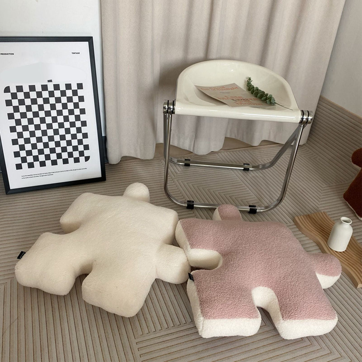 Plush Throw Pillow Ultra Soft Cushion Puzzle Special Shaped for Sofa Bed Window Home Decor White