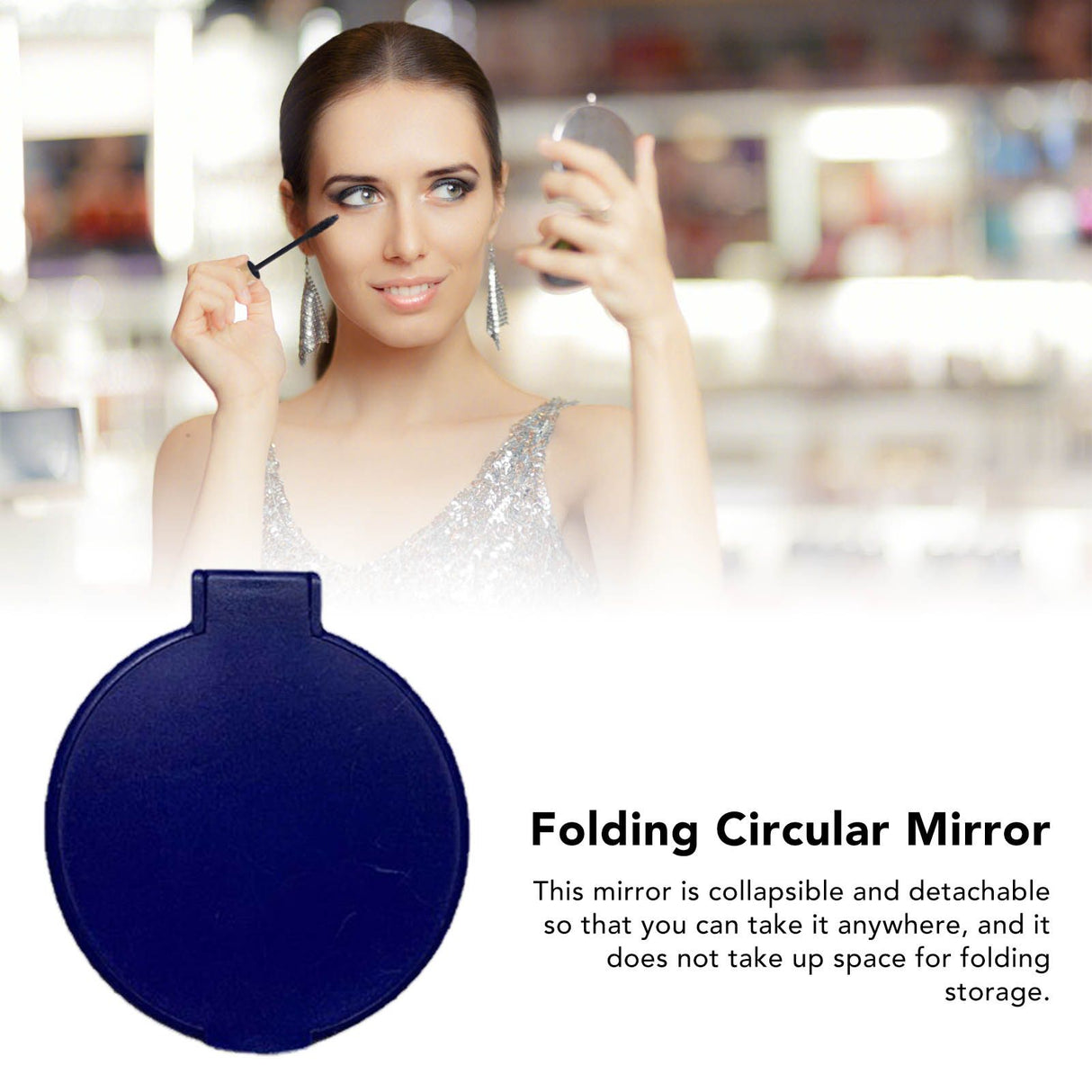 Single Sided Folding Circular Mirror Plastic Portable Compact Cosmetic Pocket Mirror Blue