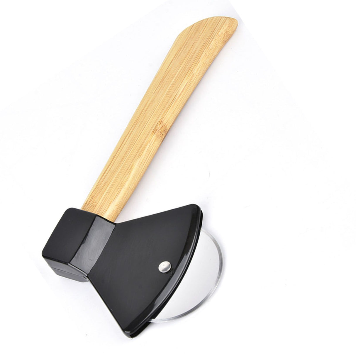 Pizza Knife 430 Steel PP Bamboo Handle Ergonomically Round Axe Pizza Cutter for Home Restaurants Black