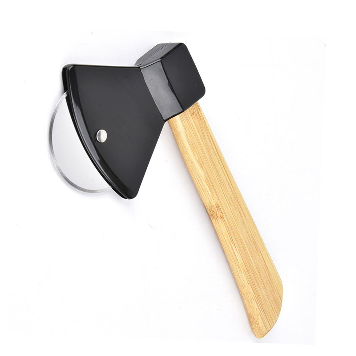 Pizza Knife 430 Steel PP Bamboo Handle Ergonomically Round Axe Pizza Cutter for Home Restaurants Black