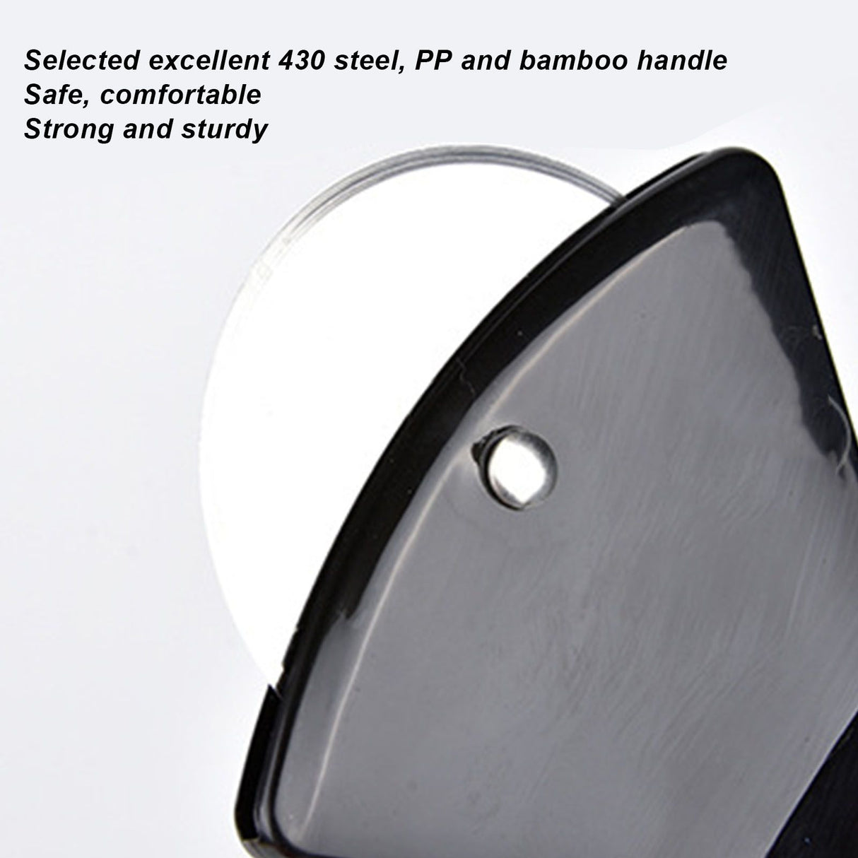 Pizza Knife 430 Steel PP Bamboo Handle Ergonomically Round Axe Pizza Cutter for Home Restaurants Black