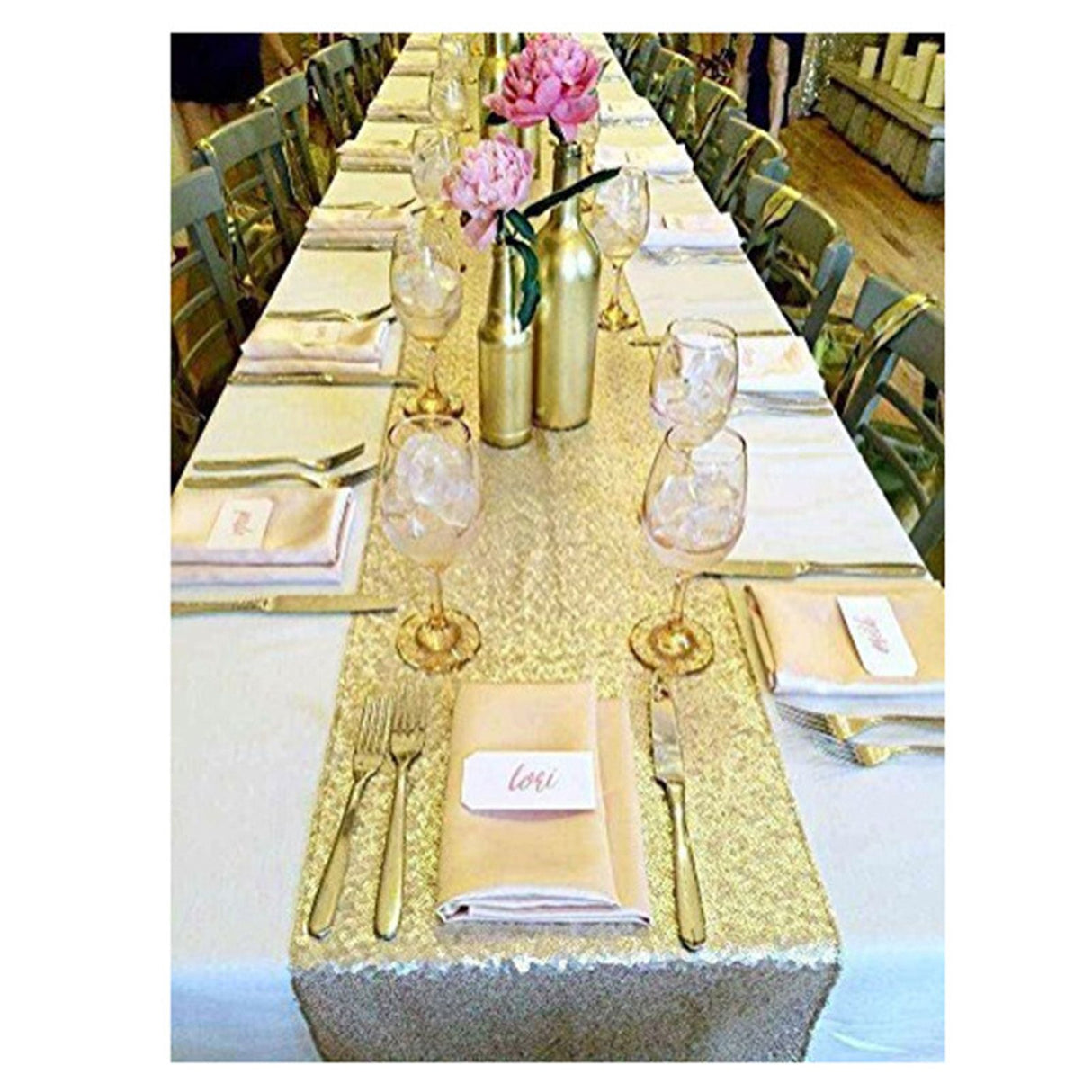 Tablecloth Polyester Fiber with Gold Sequins Table Cover for Table Home Wedding Decoration Or 30x300cm/11.8x118.1in