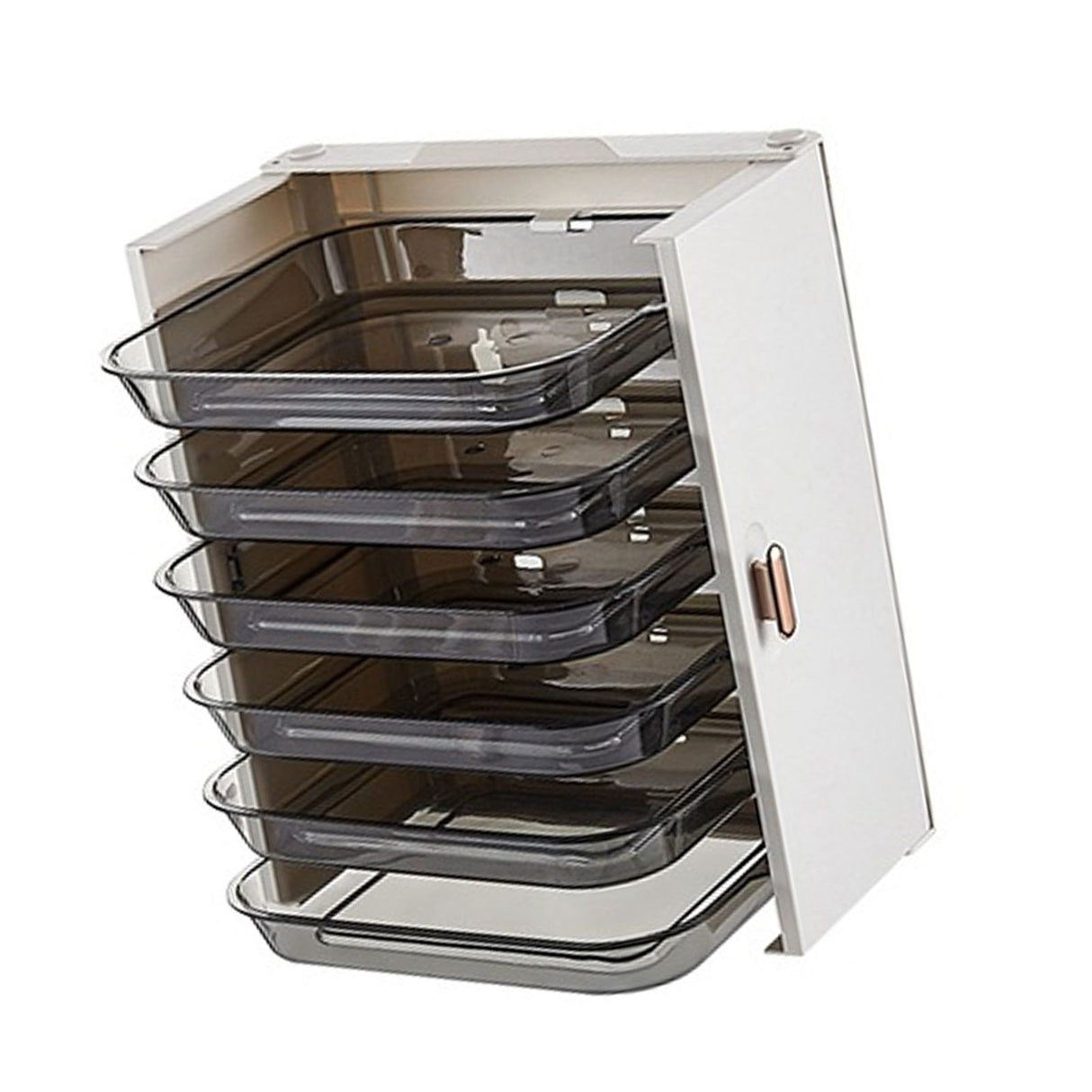 Kitchen Side Dishes Punch Free Foldable PET 6 Layers Wall Mounted Organization Rack Cooking Plates Storage Shelf Pearl White
