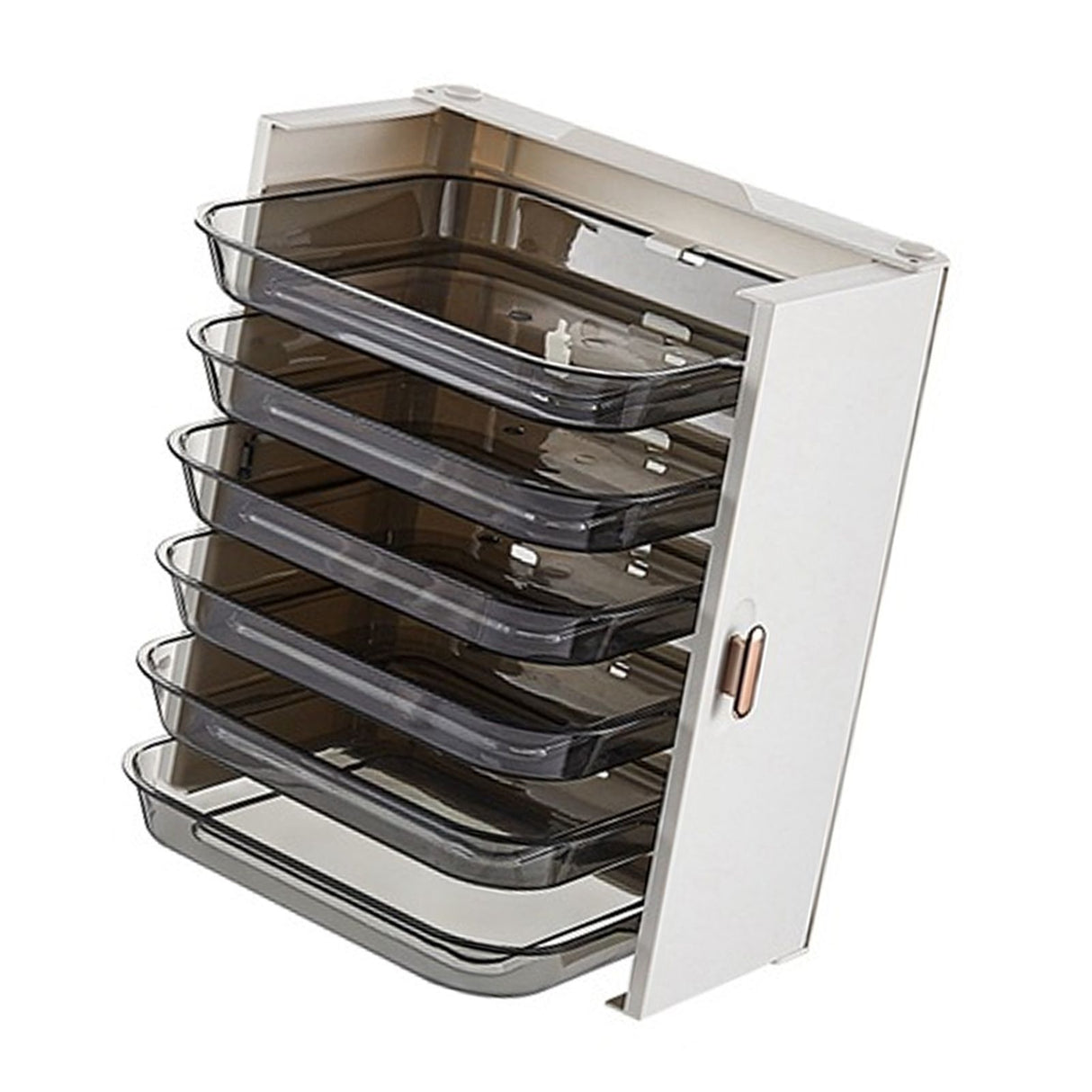 Kitchen Side Dishes Punch Free Foldable PET 6 Layers Wall Mounted Organization Rack Cooking Plates Storage Shelf Pearl White