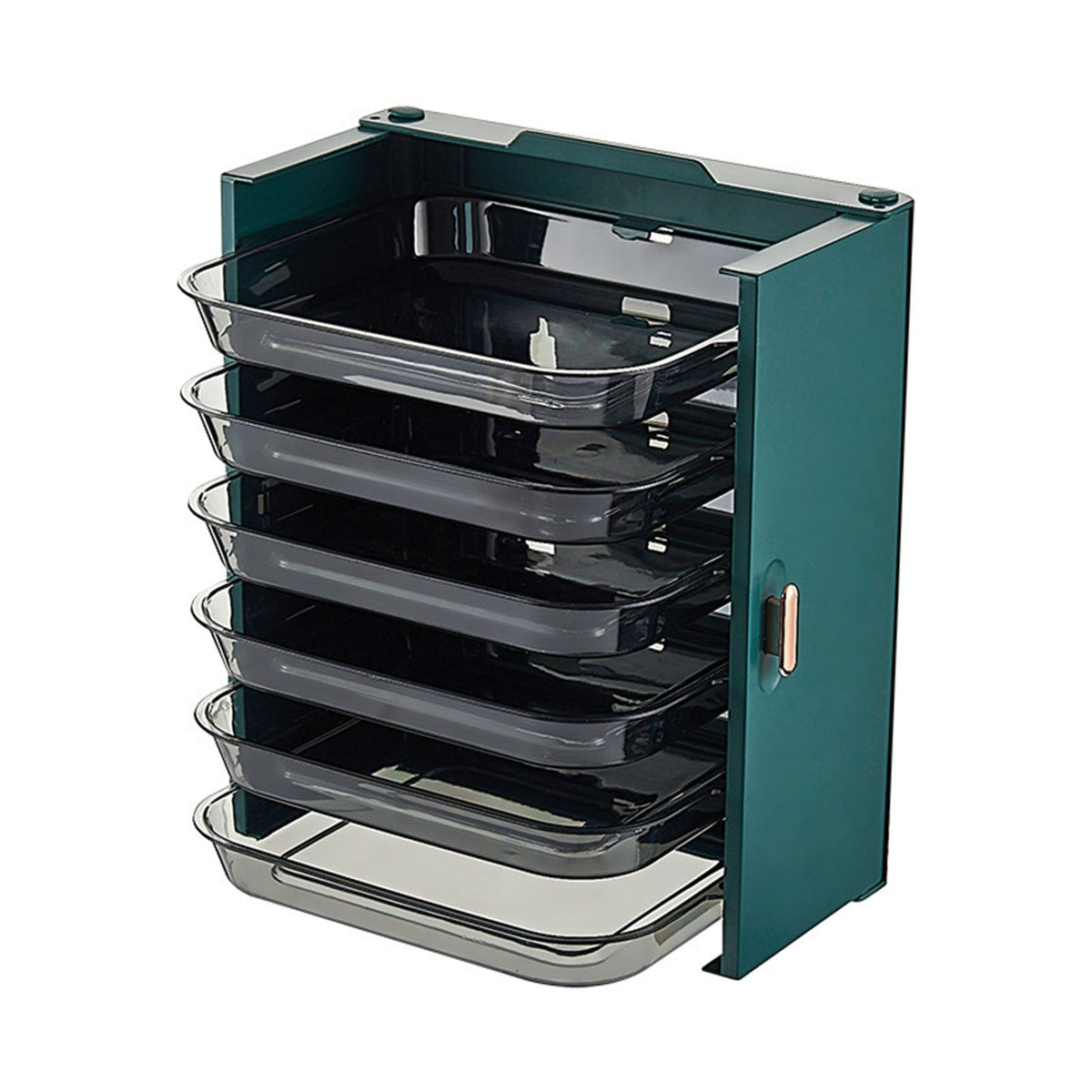 Kitchen Side Dishes Punch Free Foldable PET 6 Layers Wall Mounted Organization Rack Cooking Plates Storage Shelf Light Luxury Green
