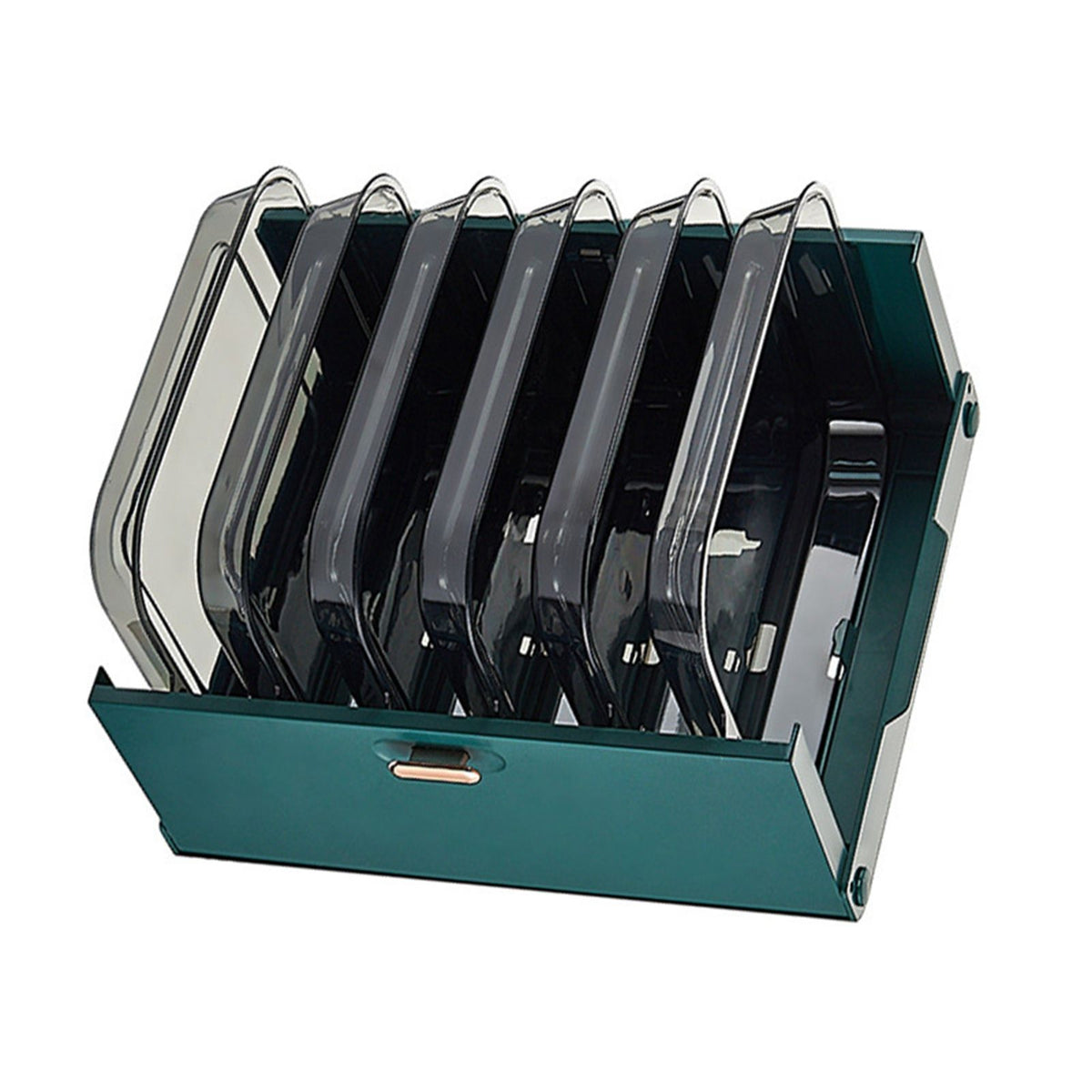 Kitchen Side Dishes Punch Free Foldable PET 6 Layers Wall Mounted Organization Rack Cooking Plates Storage Shelf Light Luxury Green