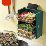Kitchen Side Dishes Punch Free Foldable PET 6 Layers Wall Mounted Organization Rack Cooking Plates Storage Shelf Light Luxury Green - Extra Image