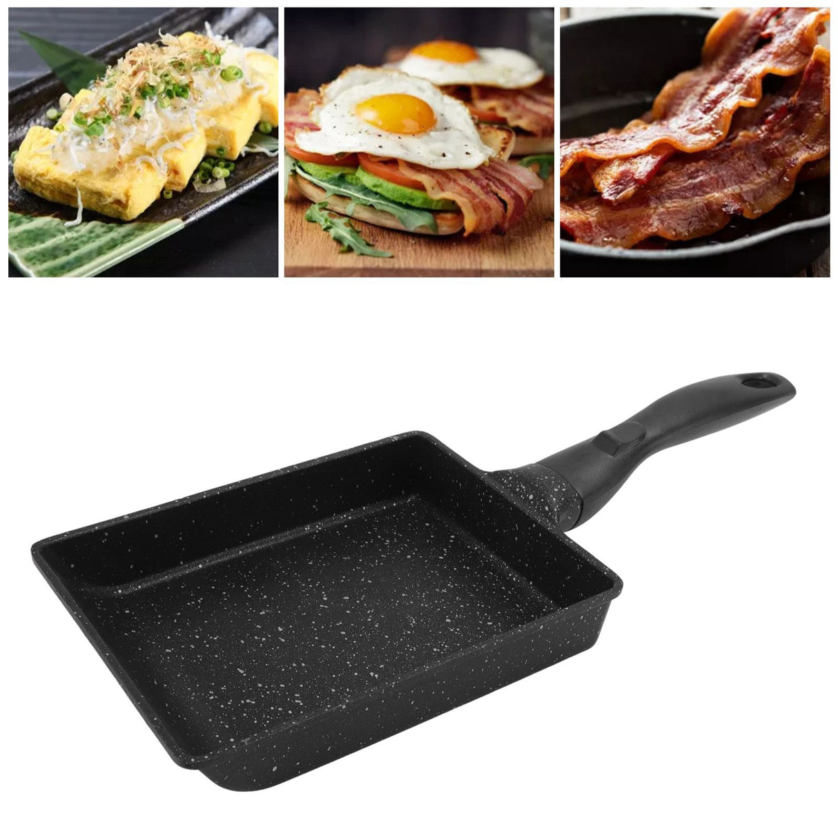 Rectangular Frying Pan Thickened Aluminum Alloy Nonstick Coating Cooking Pan for Steak Egg Roll