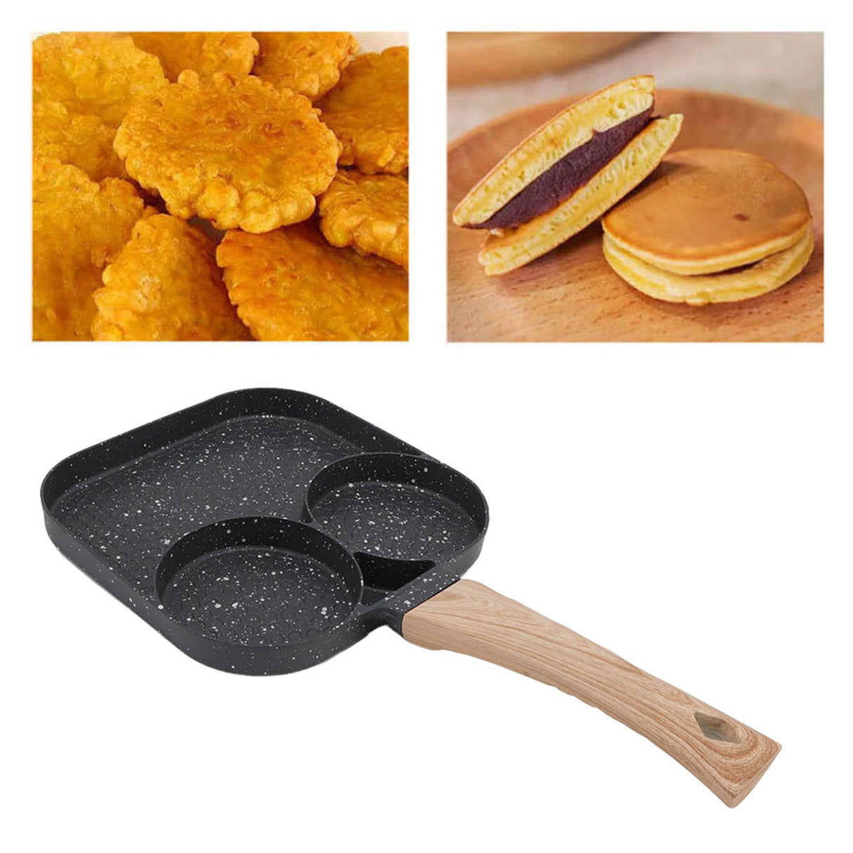 3 in 1 Breakfast Pan Prevents Stick Heat Resistant Divided Grill Frying Pan for Gas Stove Induction Cooker