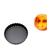 6 Pcs Mini Cake Mould with Removable Bottom 3 Inch Egg Tart Mould Muffin Pans Black Round for Dessert Baking Cooking - 45-Degree Angle
