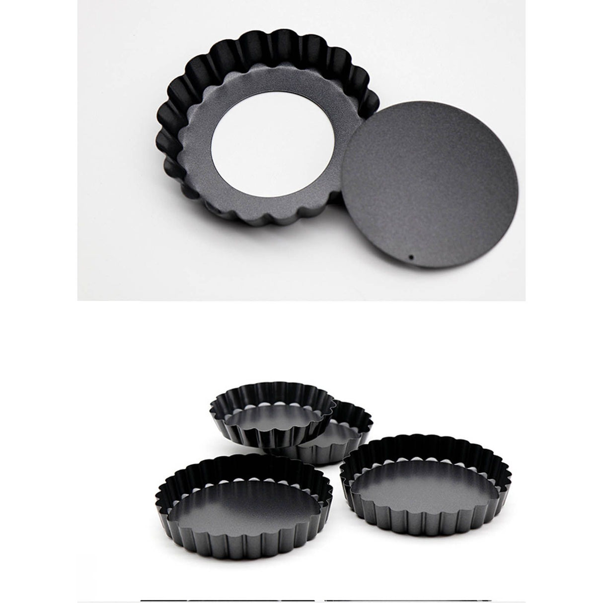 6 Pcs Mini Cake Mould with Removable Bottom 3 Inch Egg Tart Mould Muffin Pans Black Round for Dessert Baking Cooking