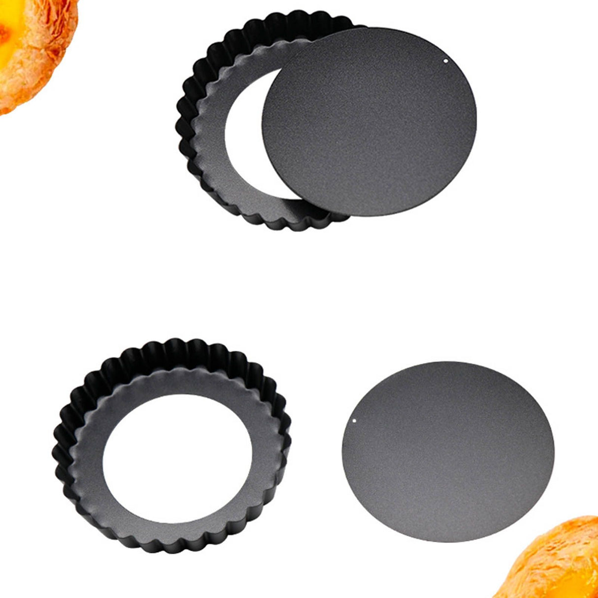 6 Pcs Mini Cake Mould with Removable Bottom 3 Inch Egg Tart Mould Muffin Pans Black Round for Dessert Baking Cooking