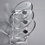 Pot Lid Holder Drilling Free Wall Mounted Space Saving Aluminium Hand Polishing Rustproof for Kitchen 3 Layer