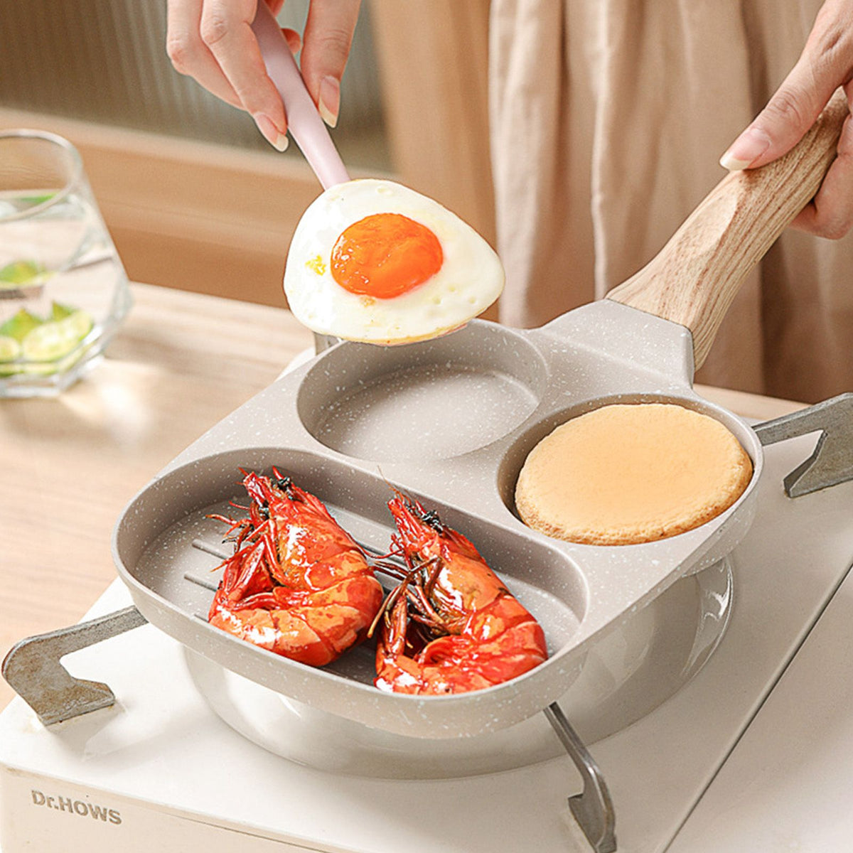 3 in 1 Breakfast Pan Nonstick Aluminum Alloy Labor Saving Pancake Frying Pan for Egg Bacon Universal Type