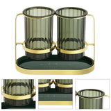 Chopsticks Drying Holder Iron PET Transparent Chopsticks Drying Caddy for Spoons Kitchen Green Gold - Top-Down View
