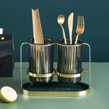 Chopsticks Drying Holder Iron PET Transparent Chopsticks Drying Caddy for Spoons Kitchen Green Gold - Rear View