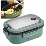 1200ml Bento Lunch Box Double Layer Insulation Lunch Box Container with Fork Spoon for Students Office Workers Green - Side View